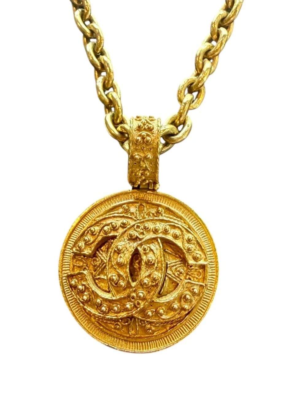 Chanel Vintage 1994 CC Textured Medallion Necklace